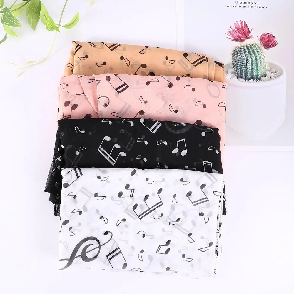 Trendy for Four Season Treble Clef Printed Women Neck Scarf Sheet Chiffon Silk Scarf Muffler Shawl Music Note Printed Scarf