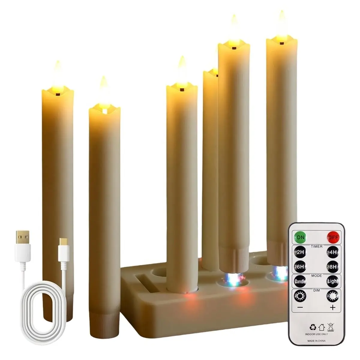 update. Rechargeable LED Taper Candles with Remote Timer, Wax Set of 6 with Charging Station,Flickering 3D-Wick Warm Light