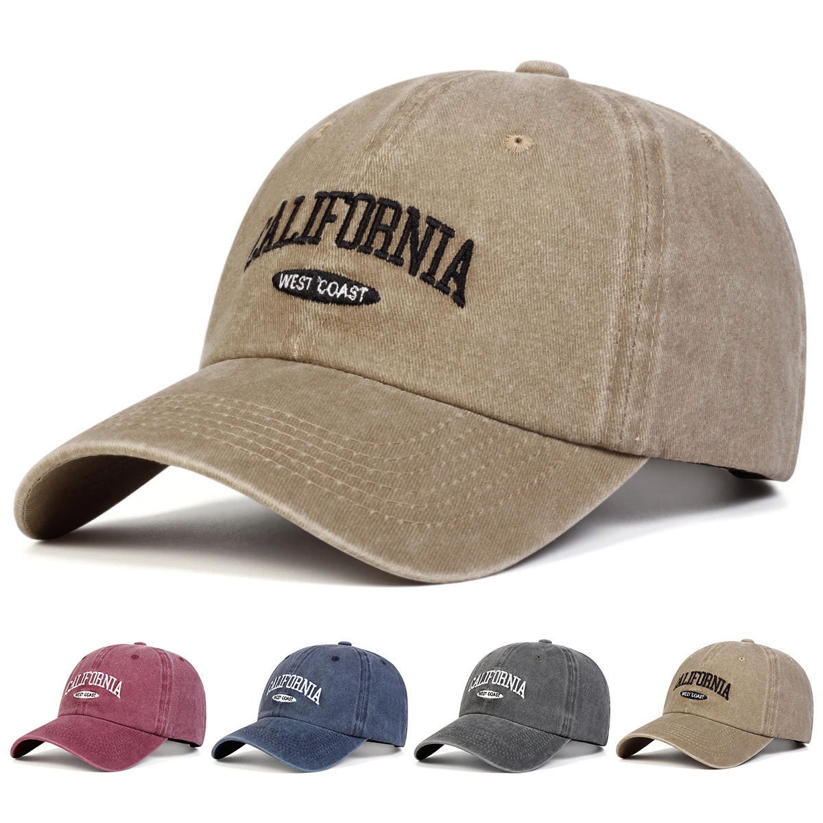 Unisex CALIFORNIA Letter Embroidery Wash Baseball Caps Spring and Autumn Outdoor Adjustable Casual Hats Sunscreen Hat