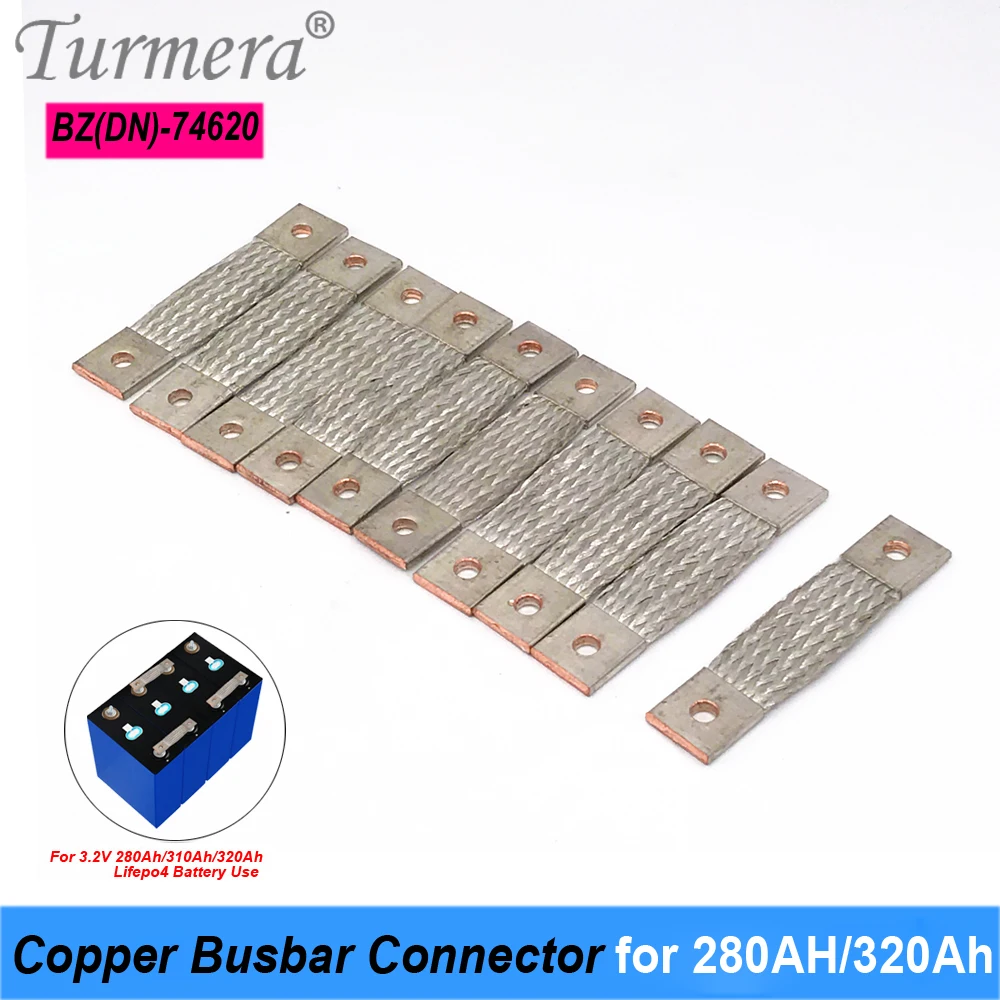 Turmera 12V Lifepo4 Battery Flexible Copper Busbar Connecter Hole to Hole 74mm 4mm 400A Use in 280Ah 310Ah 320Ah Lifepo4 Battery