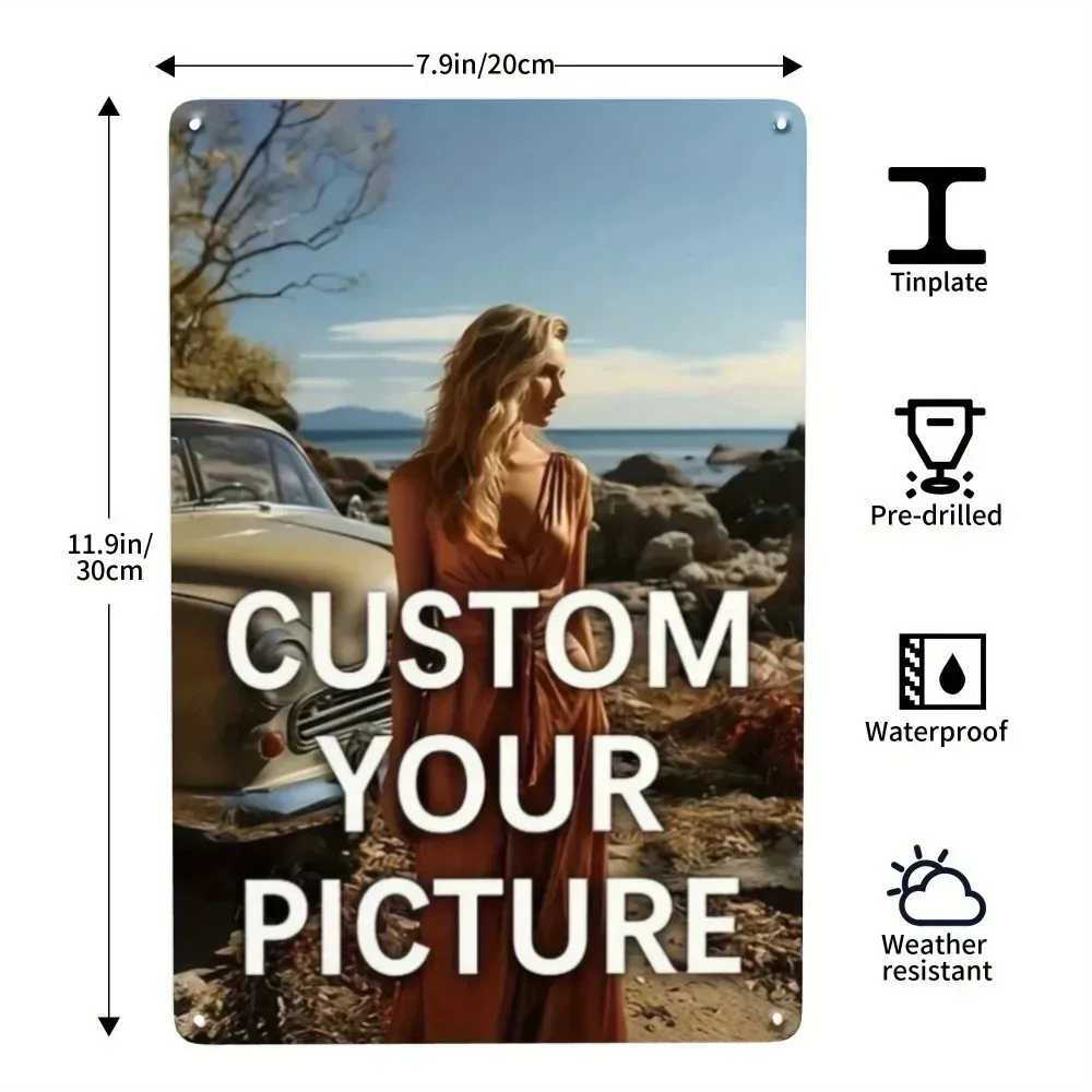 8×12Inch Customizable Metal Tin Plaque Smooth Round Edge Pre‑drilled Personalized Photo Multi‑Use Waterproof Wall Decor for Home