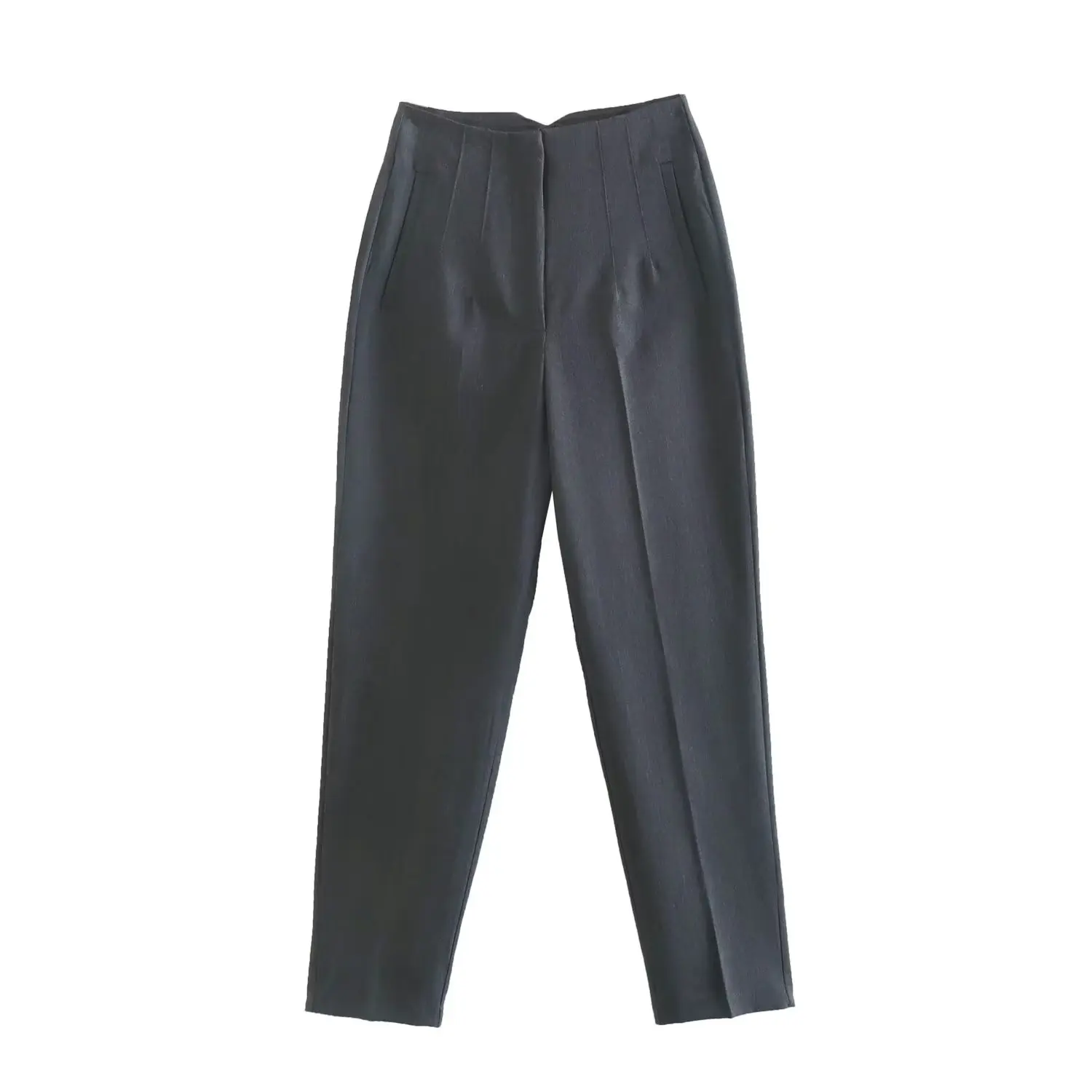 Straight Leg Pants High Waist Full Length Vintage Trousers for Women - Grey