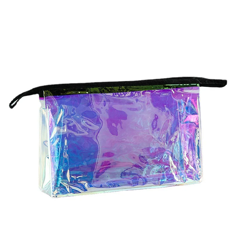 100Pcs Transparent PVC Laser Cosmetic Bag Bathroom Wash Toiletry Makeup Bag Female Girls Waterproof Zipper Beauty Storage Bag