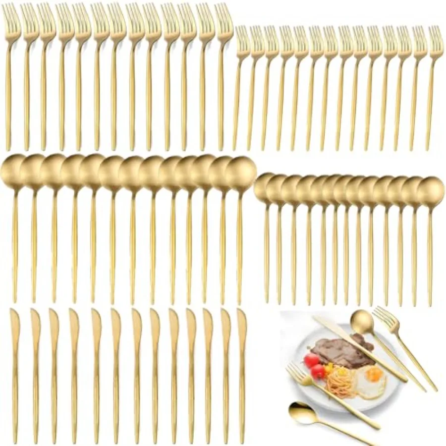 

300-Piece Food Grade Gold Silverware Set Luxury Flatware Set for 60 - Premium Stainless Steel Cutlery Set with Spoons Forks Kni