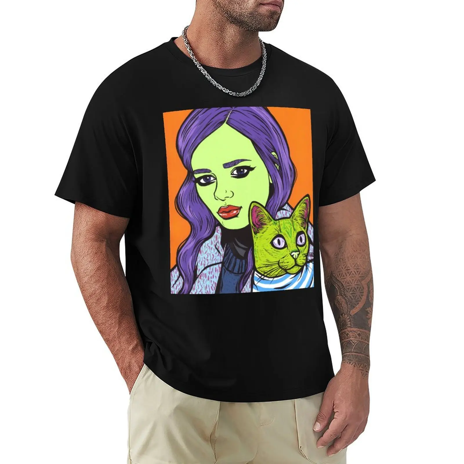 

Girl with Cat T-Shirt Festival Party Tee Top