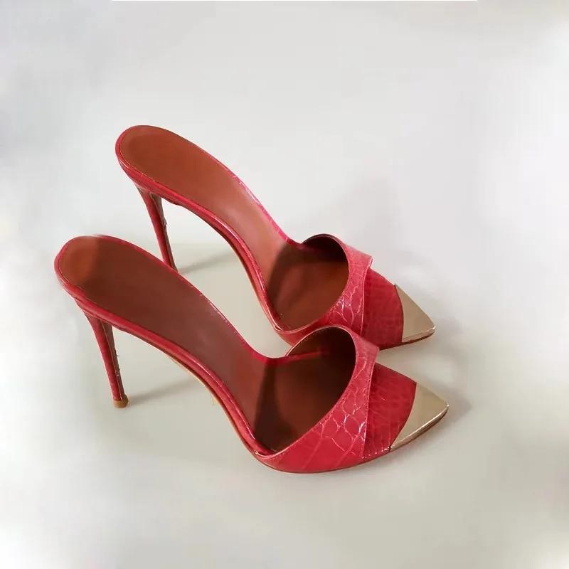 

Модные открытые босоножки с металлическим носком, тапочки на высоком каблуке с острым носком, женские тапочки на очень высоком каблуке, лето 2024 г.