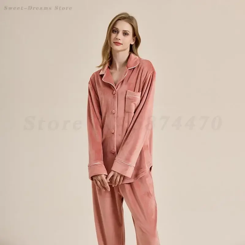 

Female Island Velvet Pajamas Set Autumn Winter Thicken Nightwear Long Sleeve Trouser Suit Sleepwear Lounge Wear Loose Homewear