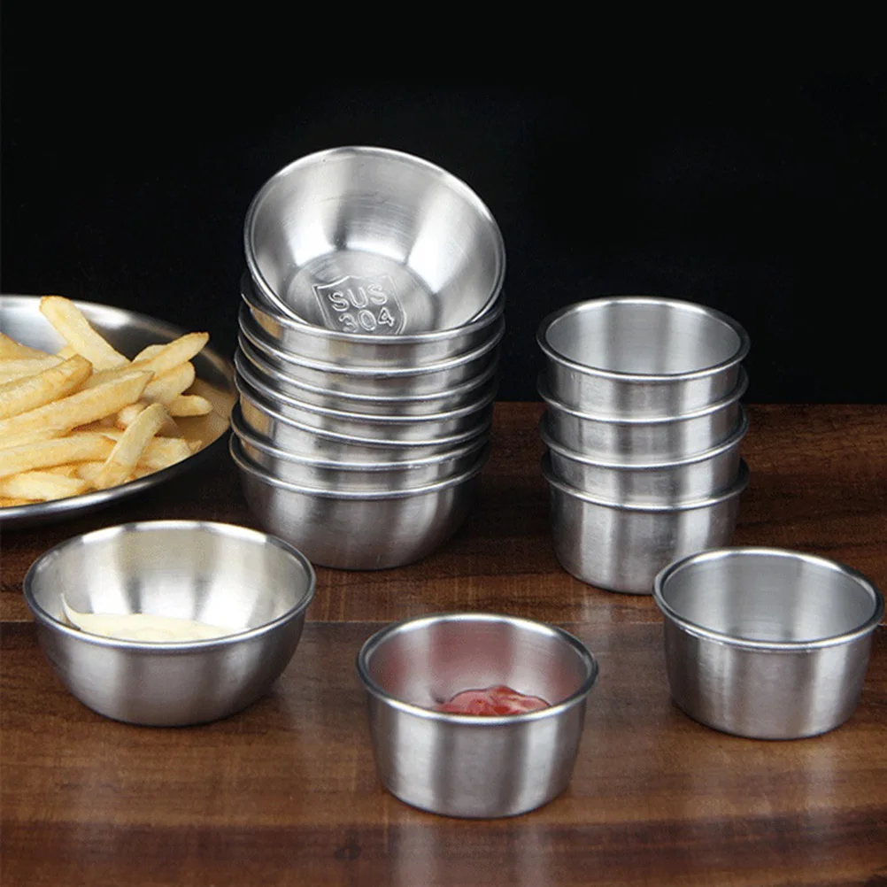 

6pcs 80Ml Stainless Steel Sauce Cups Seasoning Dishes Flavor Bowls For Dipping Sauces Desserts Appetizers Home