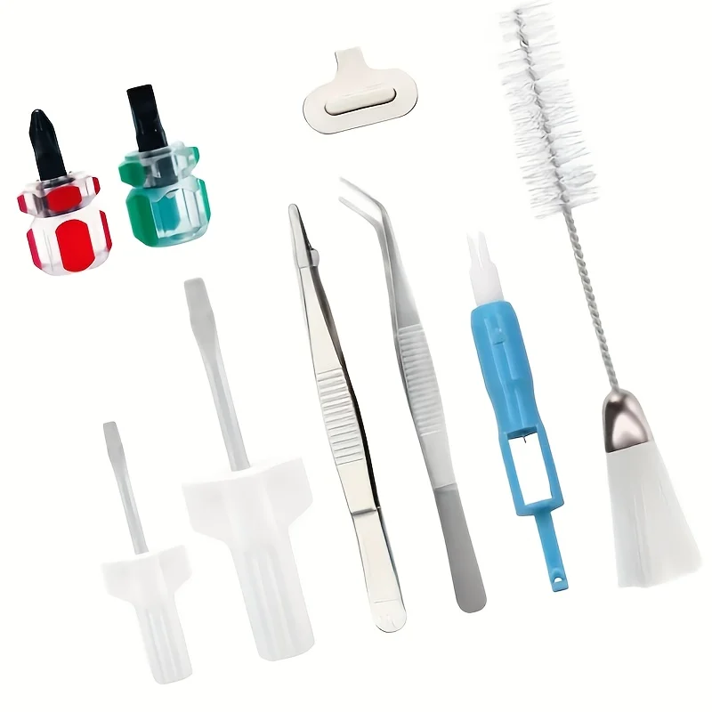 Nähmaschinen-Reinigungsset mit Metallpinzette, doppelseitiger Bürste und Schraubendreher, Schraubendreher, Fadeneinfädler – 9-teiliges Set
