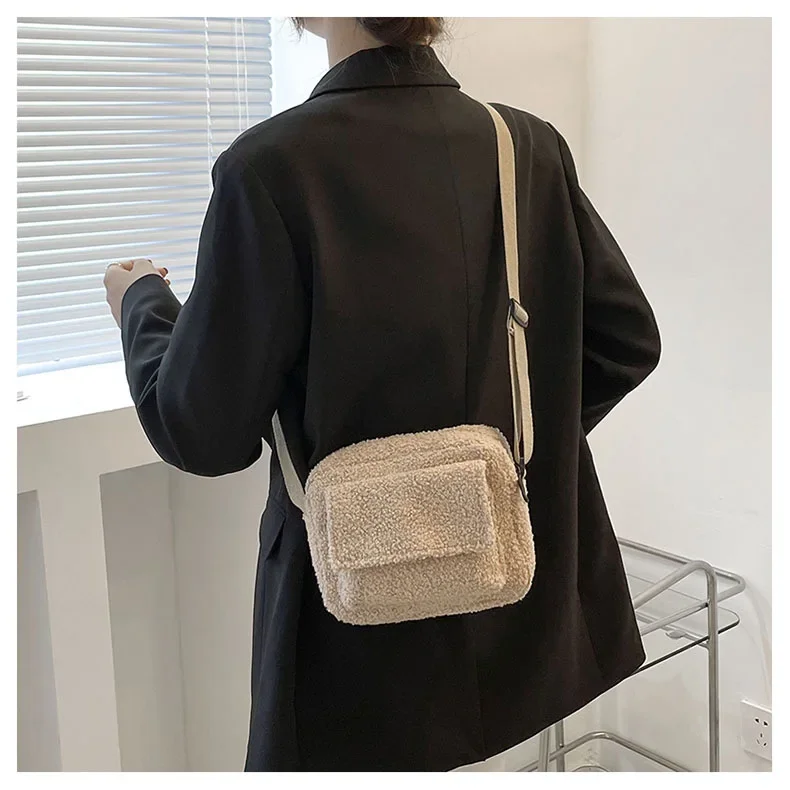 Ladies Fashion All-match One-shoulder Messenger Chain Cute Plush Bag Small Fashion Lambs Wool Fluffy Fur Female Designer Handbag