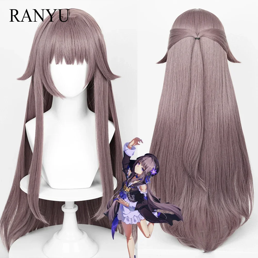 Peluca de Cosplay de Honkai: Star Rail Herta con flequillo, pelo sintético largo y liso, gris y morado, resistente al calor, fiesta, juego de RANYU