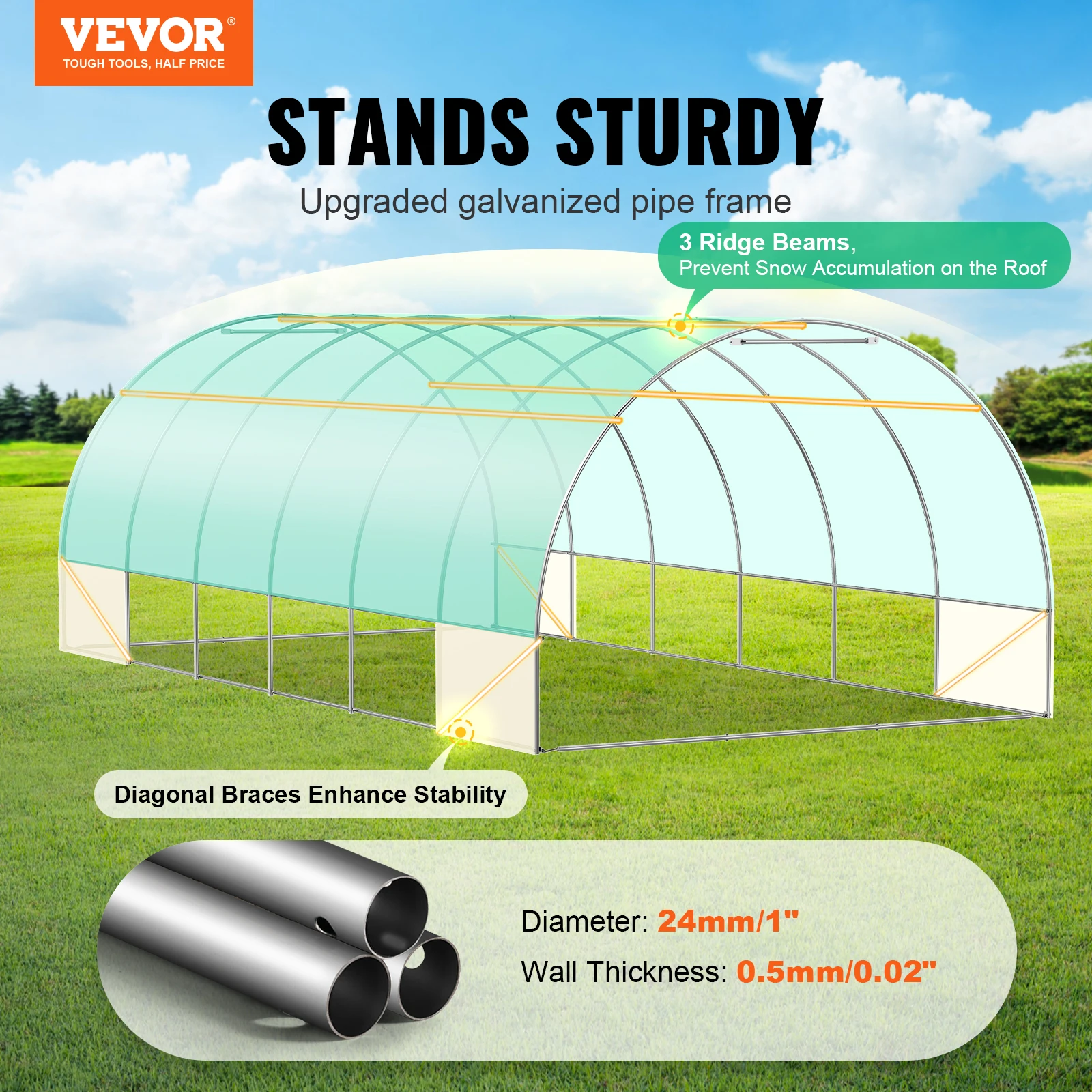 VEVOR Walk-in Tunnel Greenhouse 20x10x7ft Hoop House Greenhouse Tunnel Upgrade Plant Green House for Plants to Resist Frost