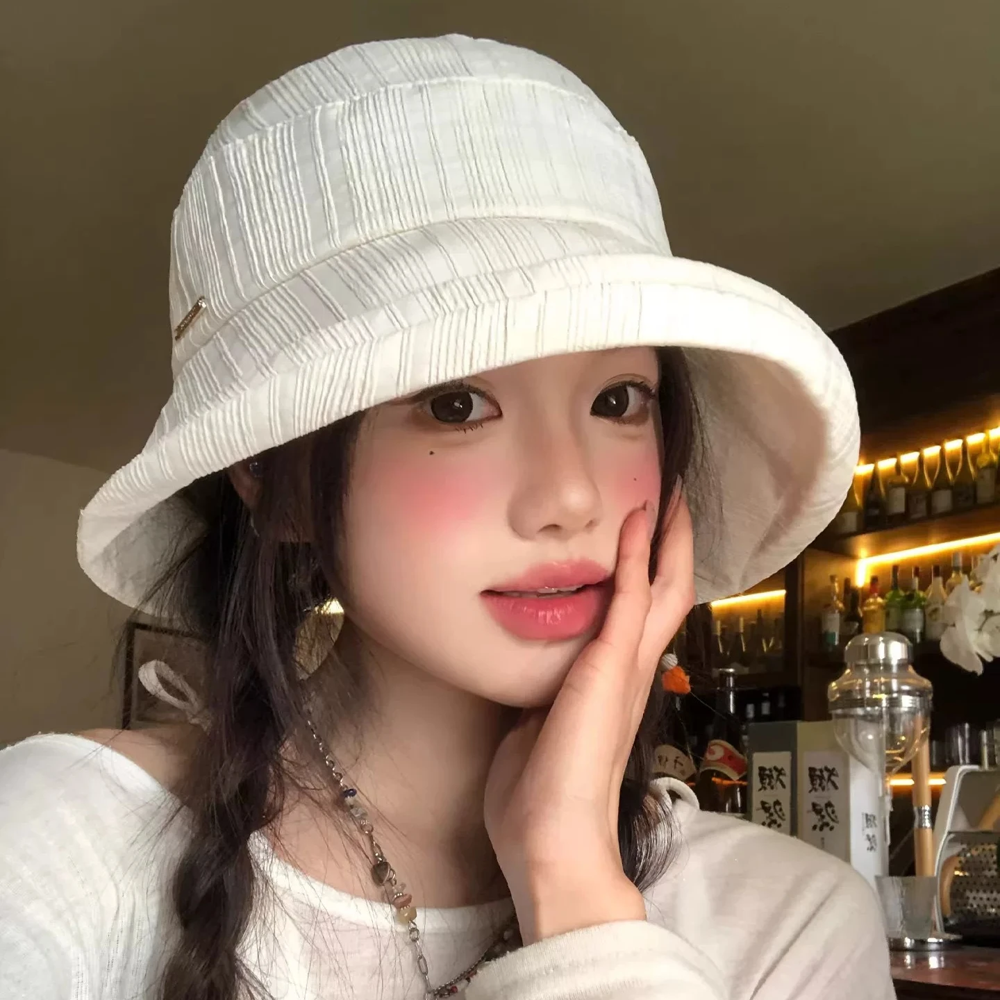 Hat Women's summer sun protection sun hat Small fragrant wind bucket hat Big eaves Breathable UV protection