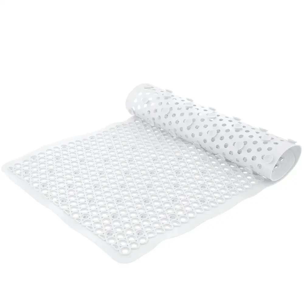 Non-Slip Self-Draining White PVC Bath Mat Quick Drainage Easy Clean Rug