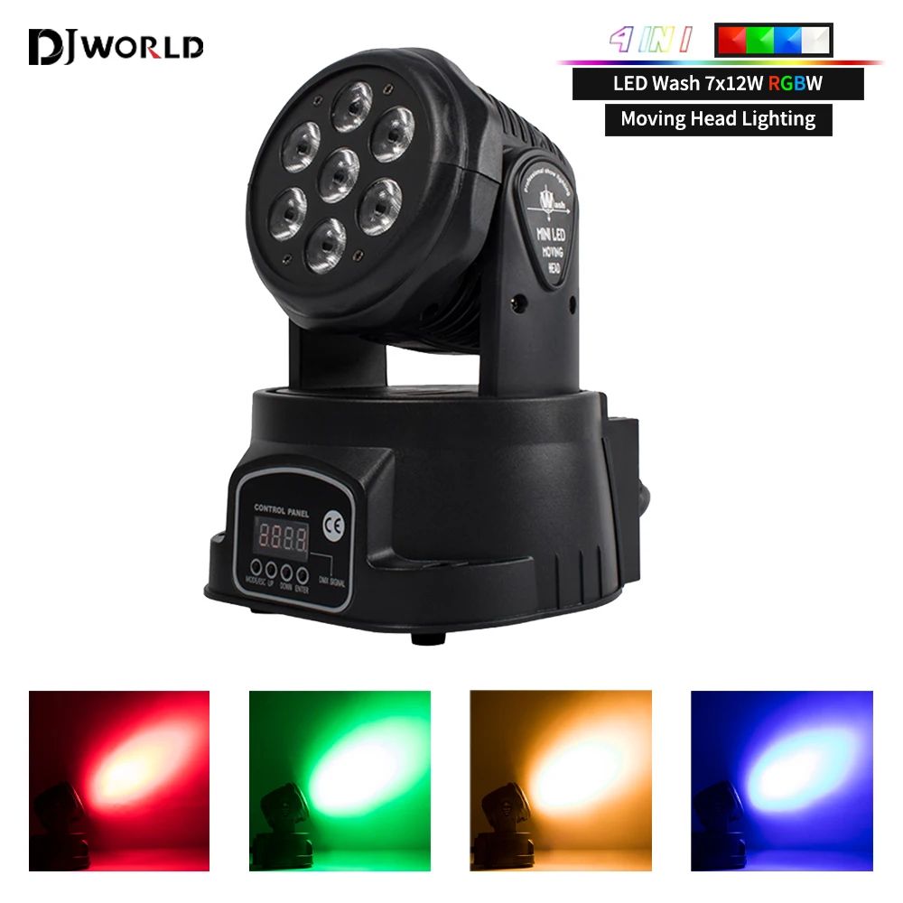 Moving Head 7x12W LED Light 4IN1 RGBW Professional Stage Effect 10/15DMX Wash Light for Disco DJ Music Party Dance Club