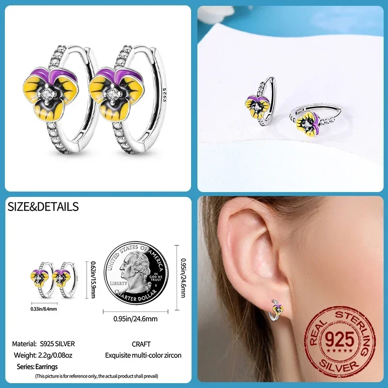 تألق الزركون أقراط للنساء ، 925 فضة ، زهرة ملونة ، فراشة ، النحل ، أنيقة مجوهرات الزفاف هدية