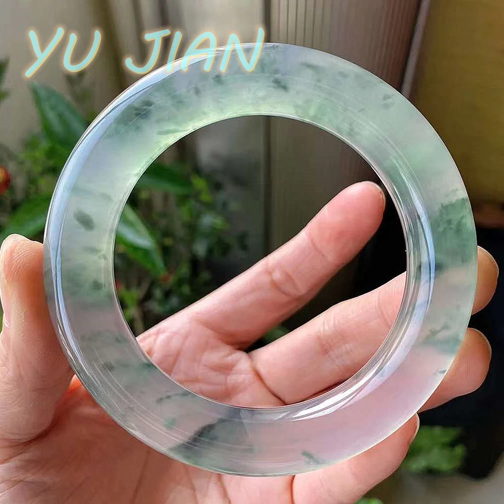 Original Ecology Pattern Color Natural Emerald Bangle High Ice Floating Flower Jadeite Handring A Gared Jade Bracelet Jewelry