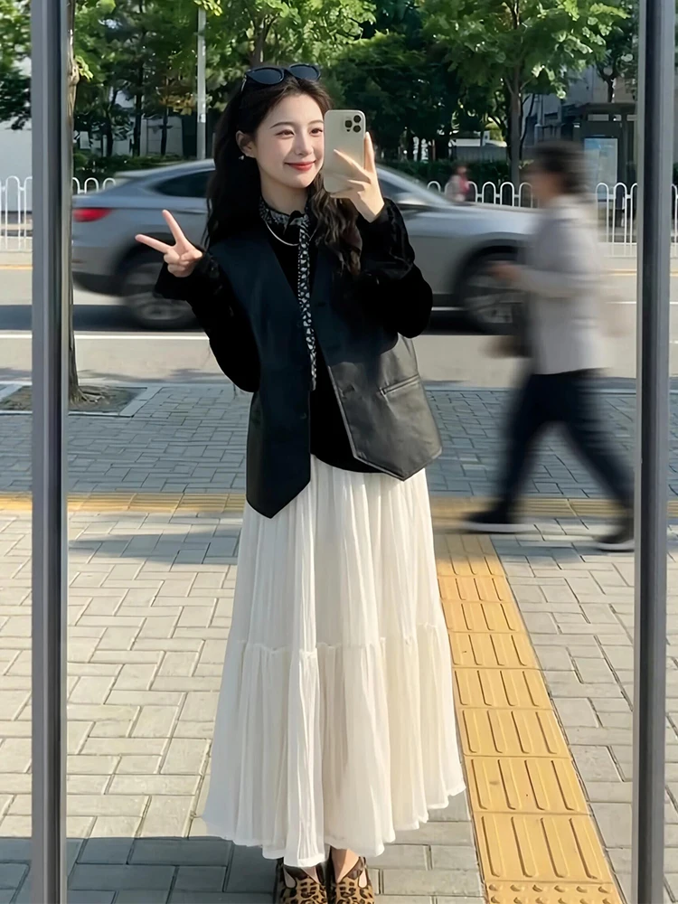

Spring New Arrival Black Top And Skirt Set Elegant Three-Piece Korean Style Vest Fashionable Women's Clothing Ensemble