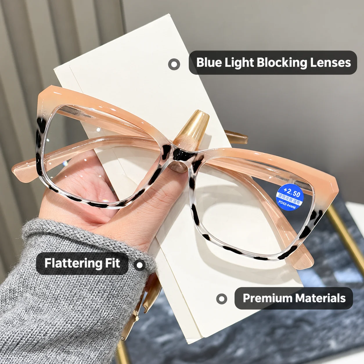  KLASSNUM Anti Blue Light Goggles Cat Eye Reading Glasses Lightweight PC Full Frame Hyperopia Eyewear Presbyopia Eyeglasses