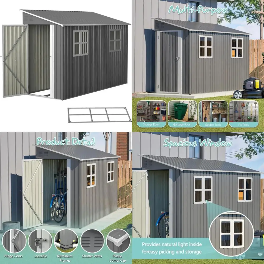 

4x10FT Metal Shed with Floor Frame, Lean to Shed with 2 Windows, Outdoor Storage Shed for Garden Backyard Patio, Outside Large T