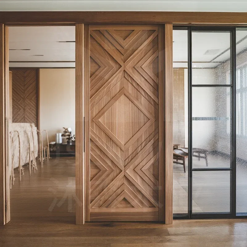 for Customized New Chinese Style Pure Solid Wood Splicing Deep Carving Indoor Eco-Friendly Bedroom Door Oak Paint-Free Single