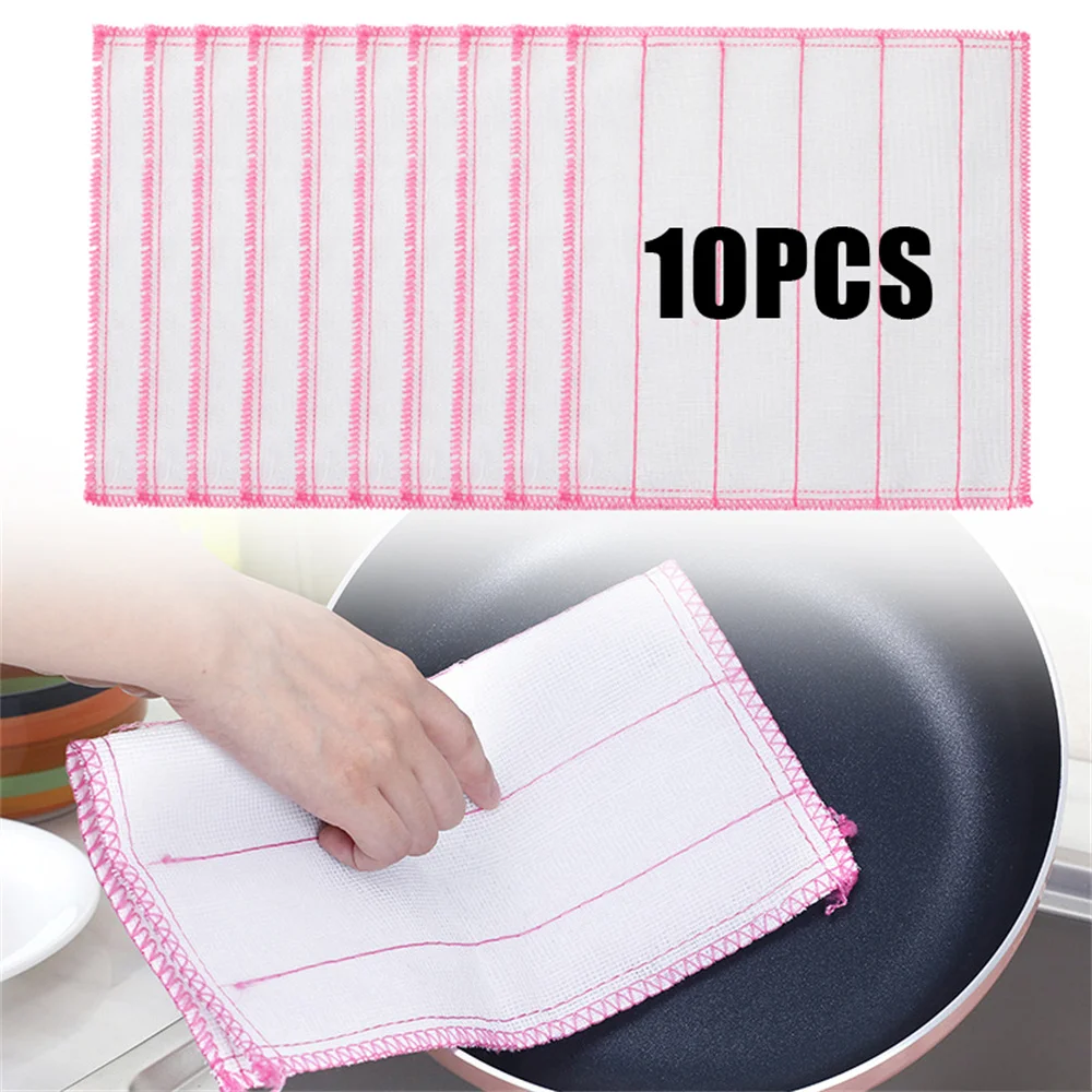 

10PCS Kitchen Towels Cotton Dishcloth Super Absorbent Non-stick Oil Reusable Cleaning Cloth Daily Dish Towels Windows Wipe Towel