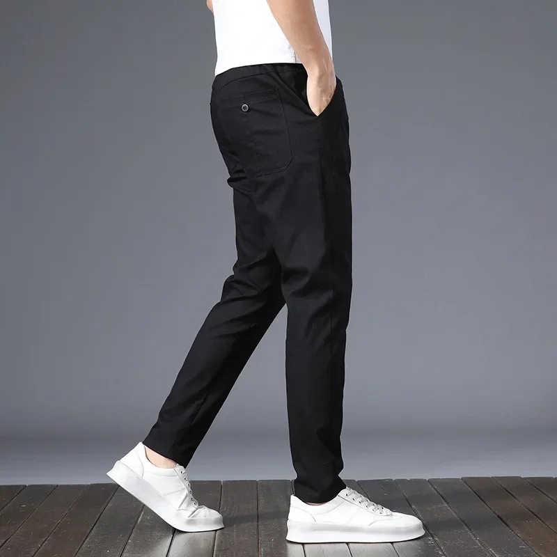 Freizeithosen für Herren, Basic-All-in-One-Kordelzug, dünn, dehnbar, hoch, schlank, gerade Hosen, für Erwachsene, Gentleman, bequem, locker