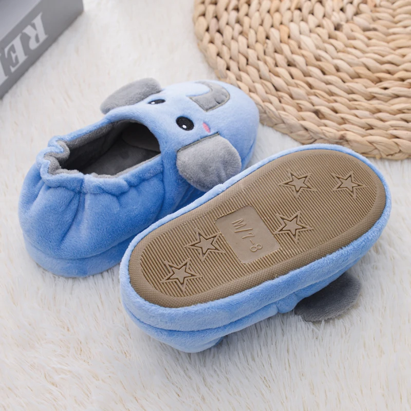 New Toddler Boy Slippers for Kid Indoor Winter Plush Warm Cartoon Elephant House Footwear Soft Rubber Sole Home Shoes Baby Items