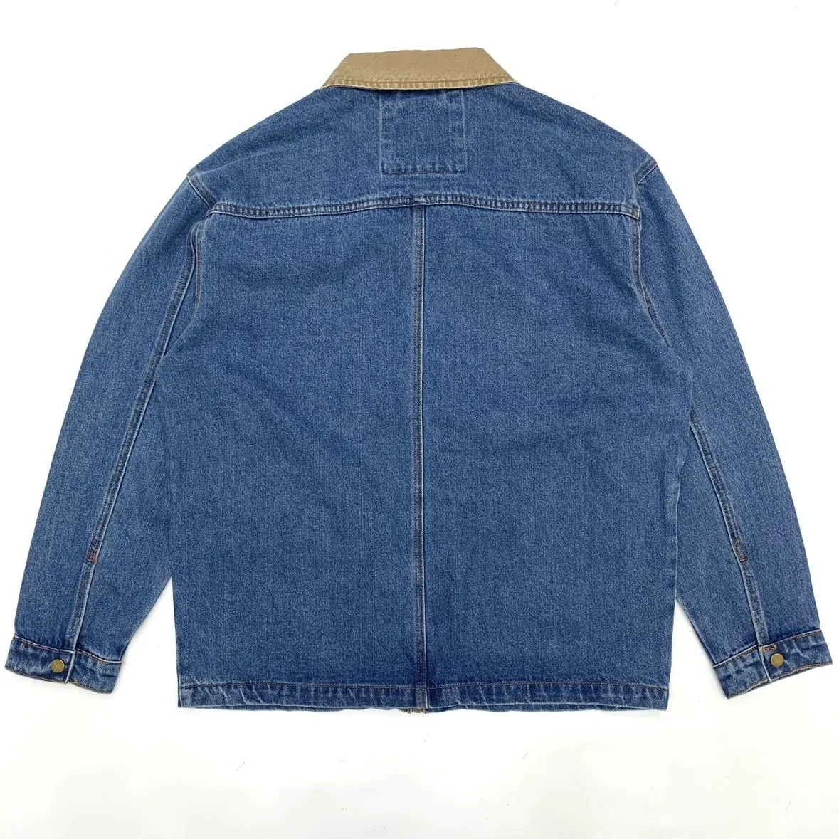 2026 Spring New American Retro Heavyweight Neckline Contrast Color Multiple Pockets Washed Denim Jacket Men's Loose Casual Coat