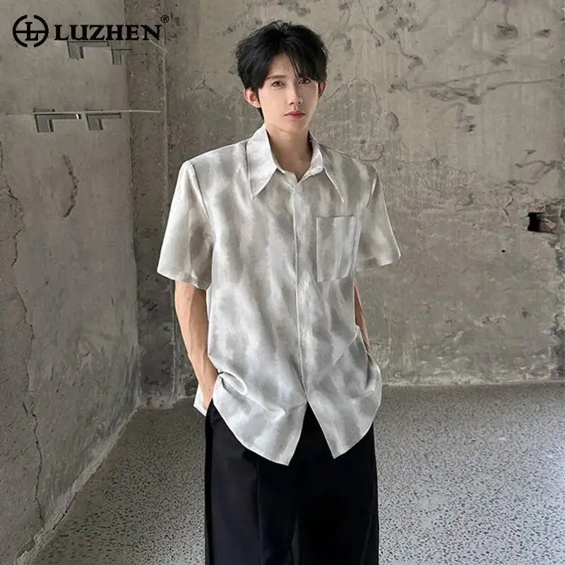 

LUZHEN 2026 Summer New Tie-dyed Printed Design Niche Short Sleeve Shirts Men's Elegant Korean Style Handsome Male Clothes JY6594