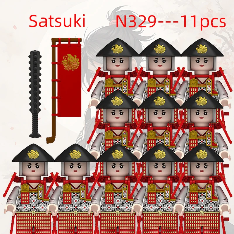 Blocs de construction d'armes de samouraï japonais, militaire médiéval, figurines de soldats d'action, armure d'épée, casque, drapeau, arc, briques, jouets cadeaux