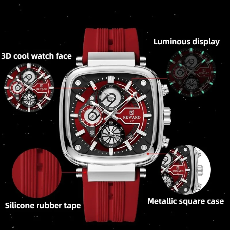 أعلى العلامة التجارية ساعة كوارتز رجالية حمراء الفولاذ المقاوم للصدأ متعددة الوظائف كرونوغراف ساعة التقويم أزياء الأعمال الرياضية ساعة رجالية