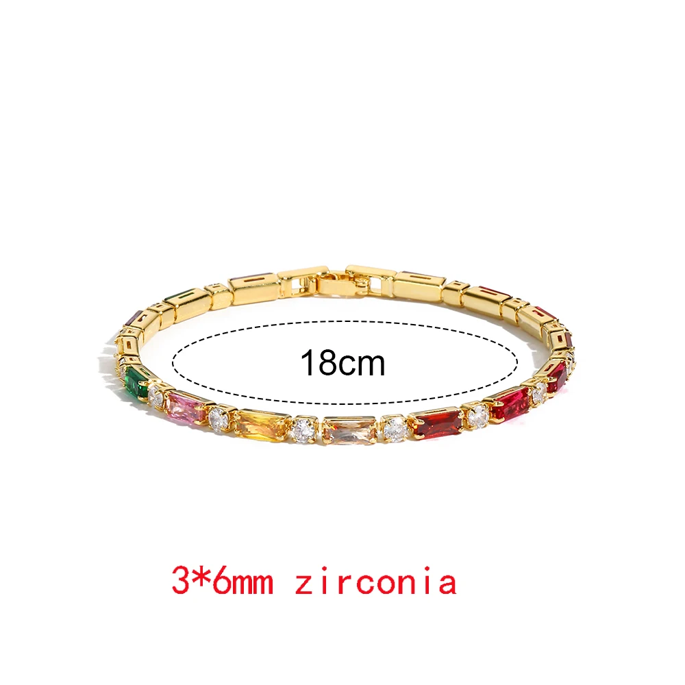 18K vergoldet neue Regenbogen CZ Tennis Armbänder für Frauen Armreif bunte Zirkonia Femme Braut Hochzeit Schmuck Geschenk – Detail 4