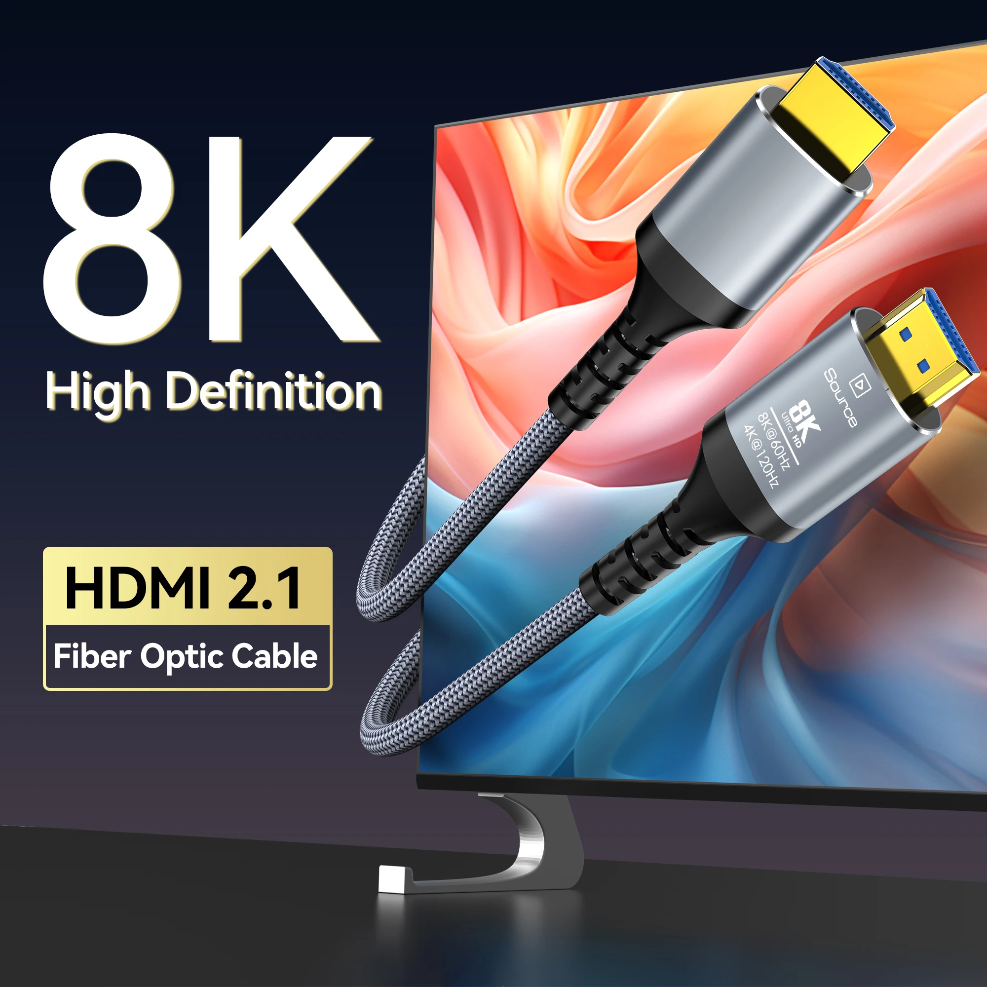 CYANMI 8K HDMI 2.1 Cable Fiber Optic Hdmi Cable 120Hz 48Gbps HDR HDCP for HD TV Box Projector Ps3/4 Ultra High Speed Computer