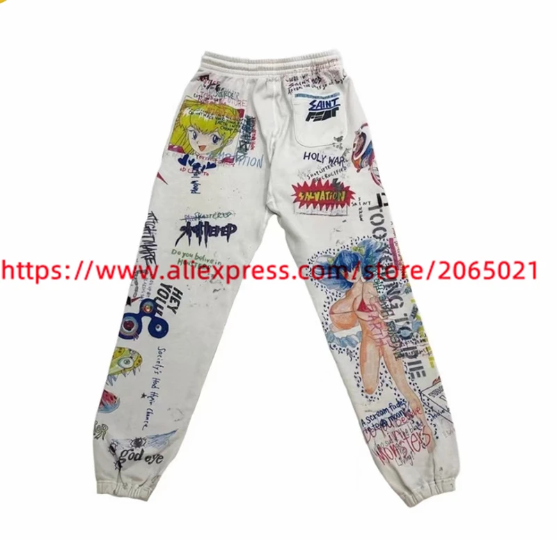 Vintage Graffiti Printing Saint Sweatpants For Men Women High Quality Jogger Drawstring Pants