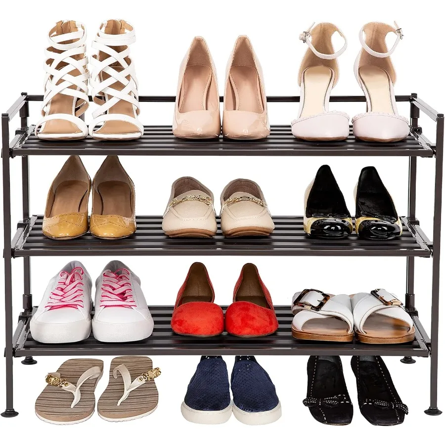 

Sturdy Freestanding Storage Shelf for Bedroom Closet Entryway Dorm Room Organizer Stackable Durable Metal Shoe Rack Espresso Sl