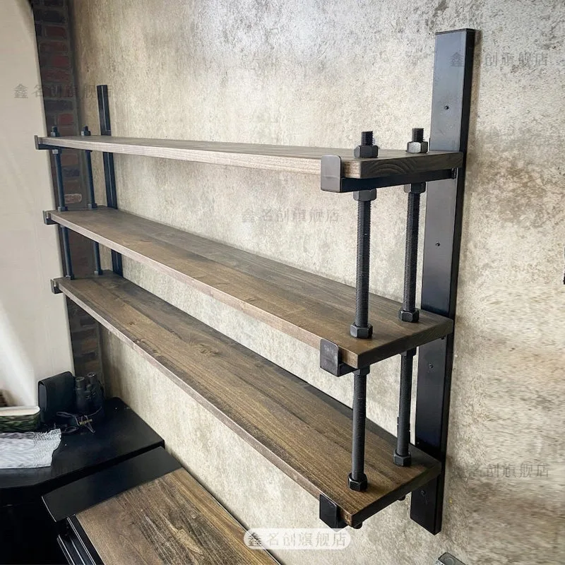 Loft industrial wind wall hanging wall solid wood baffle multi-layer shelf bookshelf wine rack storage display