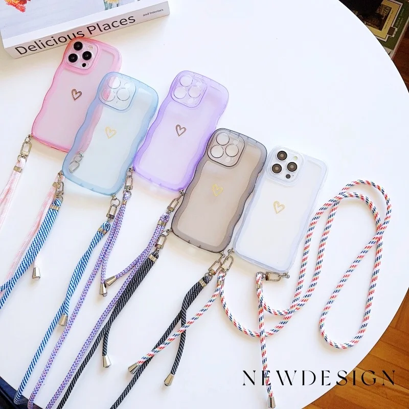 Modische Lanyard-Hülle für iPhone 17 Pro Max 18 14 12 11 13 15 16 Plus 16E 17E Stoßfeste Crossbody-Schlaufe Wellenförmige Transparente Abdeckung – Detail 1