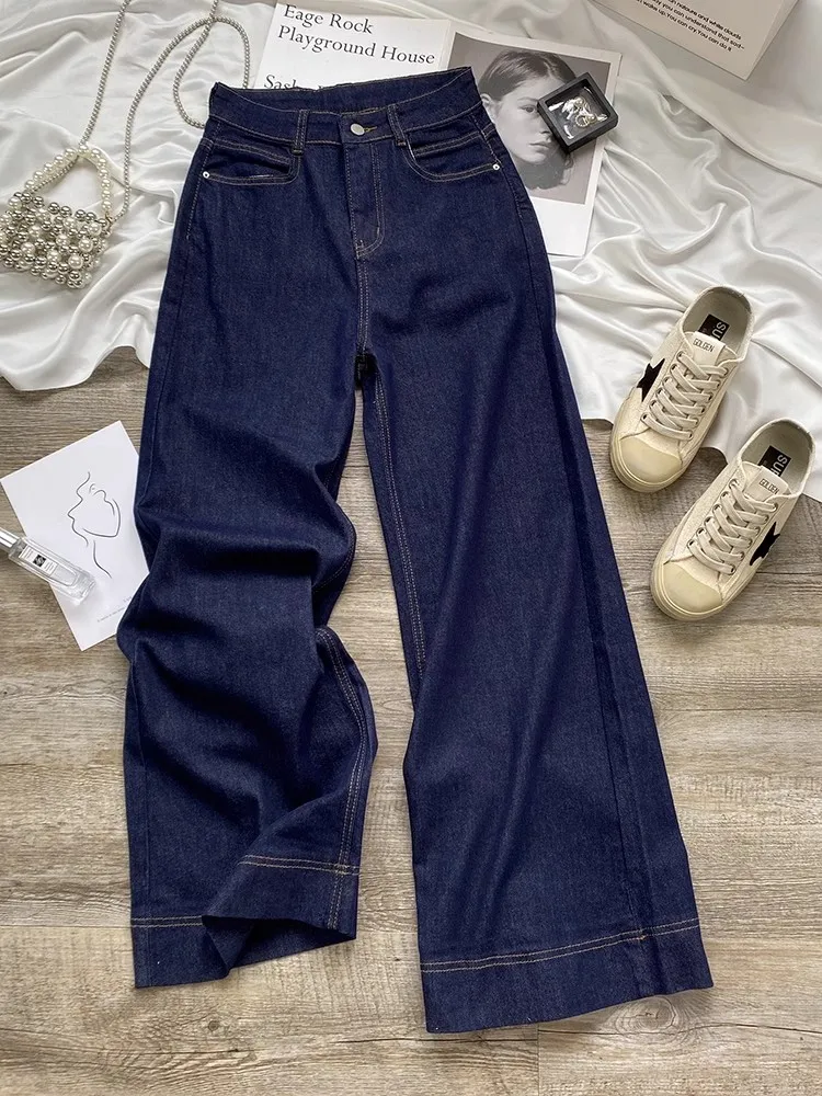 Vaqueros azules holgados de cintura alta para mujer, pantalones de corte recto informales con diseño Faion, efecto adelgazante de talla grande