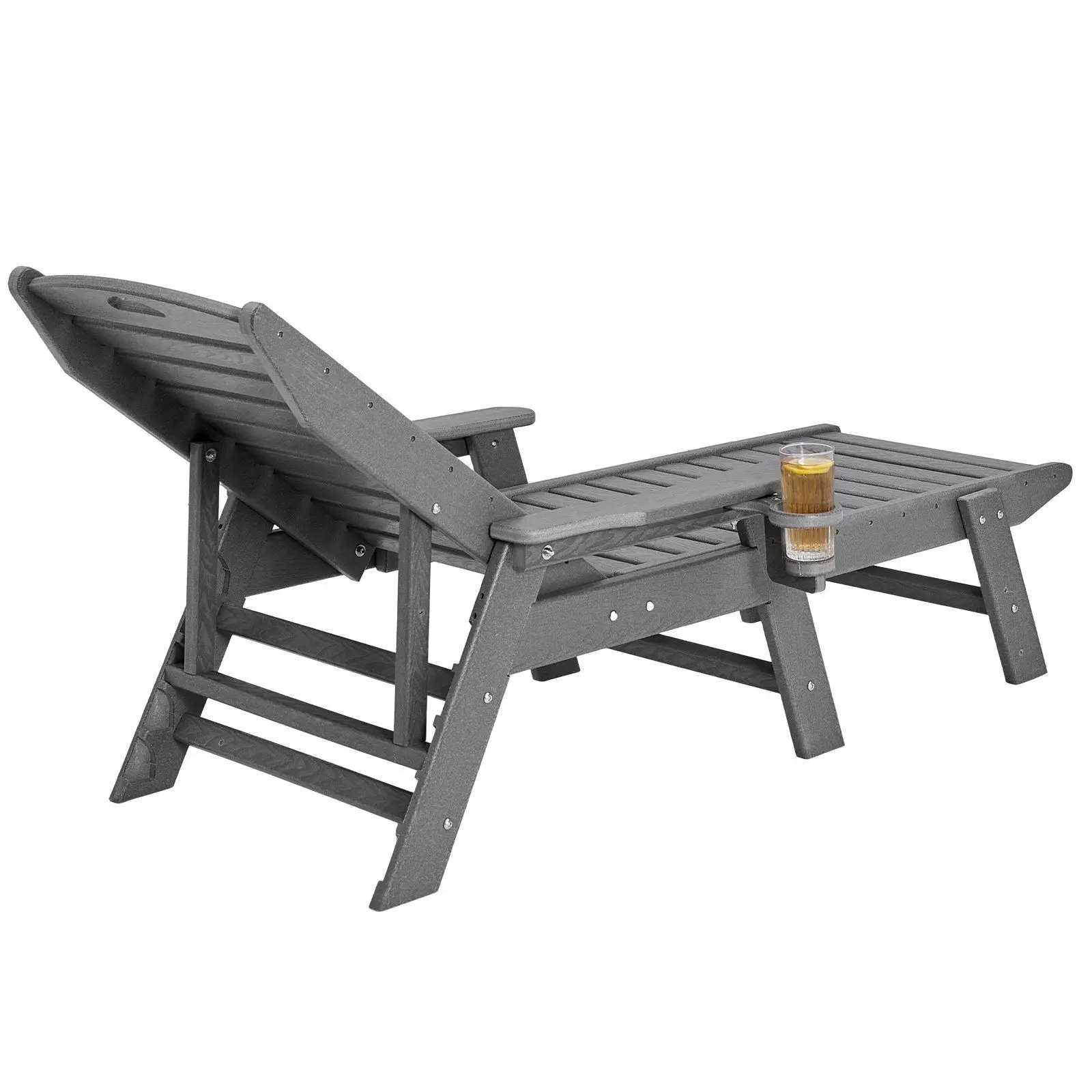 Outdoor Chaise Lounge Chair 6 Position Adjustable Reclining Bench Lounger Gray