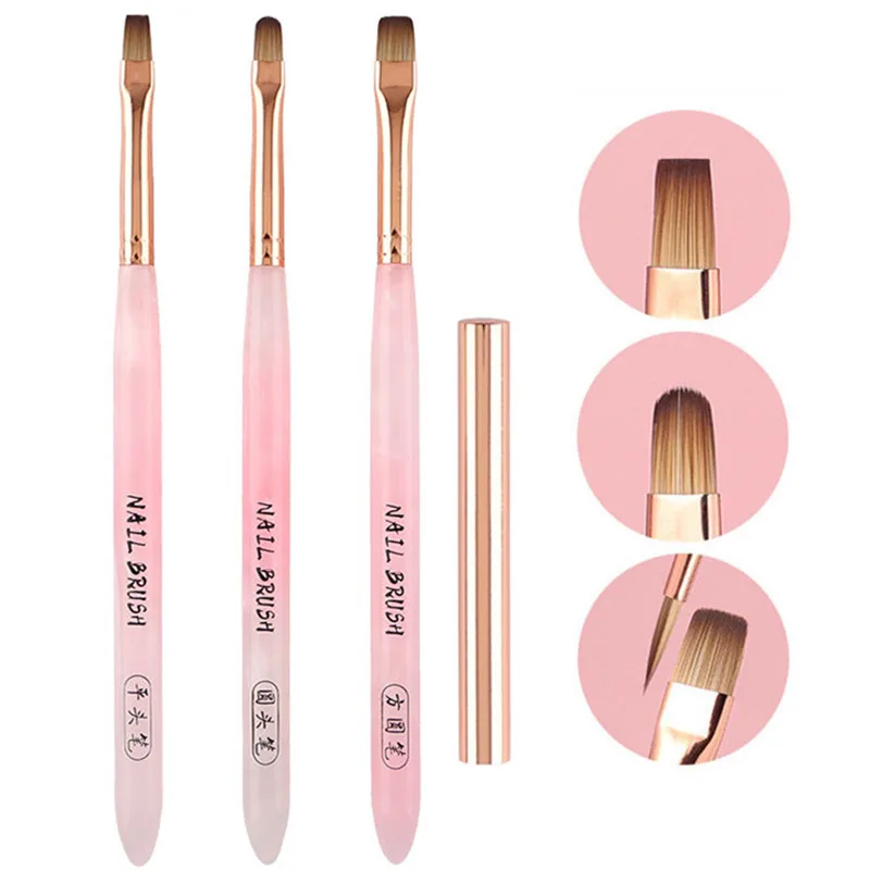 1/3 قطعة فرشاة مقبض شفافة وردية لفرشاة الرسم بالأشعة فوق البنفسجية جل تمديد منشئ قلم رسم