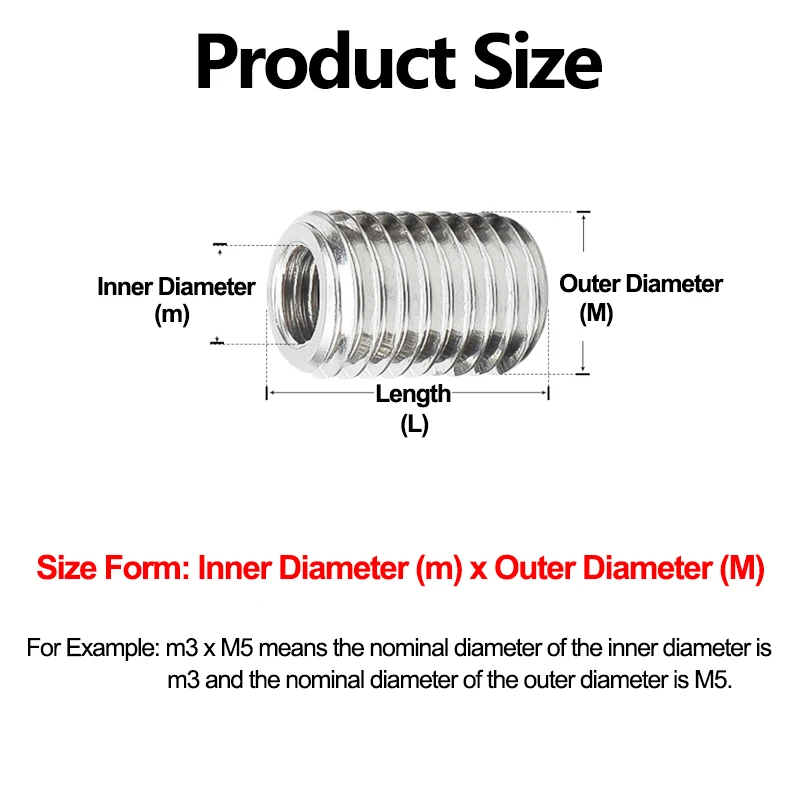 M2 M2.5 M3 M4 M5 M6~m12 304 Stainless Steel Inside Outside Thread Adapter Screw Sheath Thread Insert Sleeve Conversion