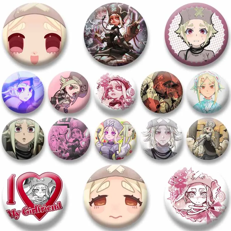 Anime Comic Gachiakuta Eishia Stilza Brooches Round Snap-in Lapel Pins Cartoon Figure Badges Jewelry Accessories Handmade Gifts