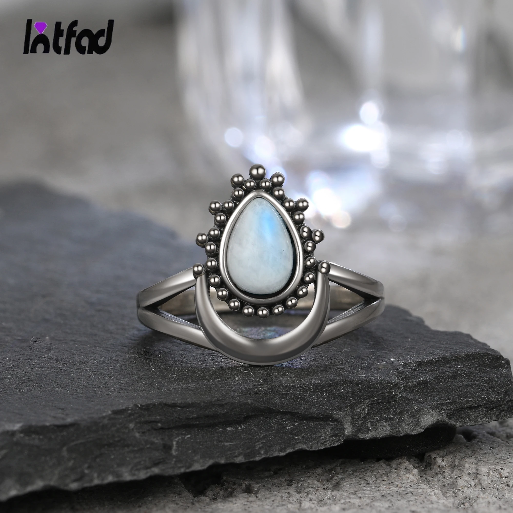 Natural 6x9mm Drop-shaped moonstone 925 Silver Vintage Ring Wedding Party Gifts Finger Rings for Women Jewelry