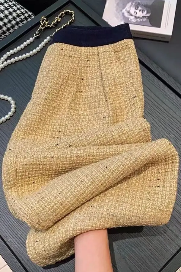 

2025 Ретро широкие брюки с небольшим ароматом, женские утолщенные осенне-зимние новые свободные прямые брюки с блестками XT1639