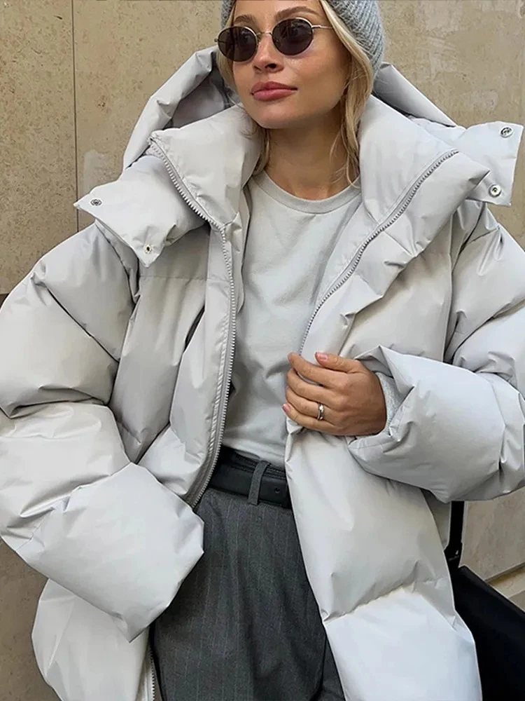Fashion Thicken Hooded Down Cotton Jacket For Women 2023 Winter Long Sleeve Snow Coat Female Warm High Street Loose Parkas Oute