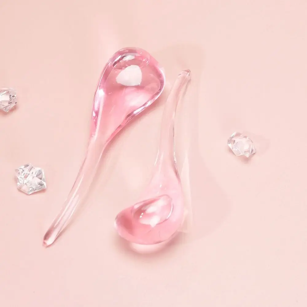 Colher de vidro massageador facial portátil reduzir inchaço beleza bola gelo com pó brilho reutilizável ferramentas cuidados com a pele feminino