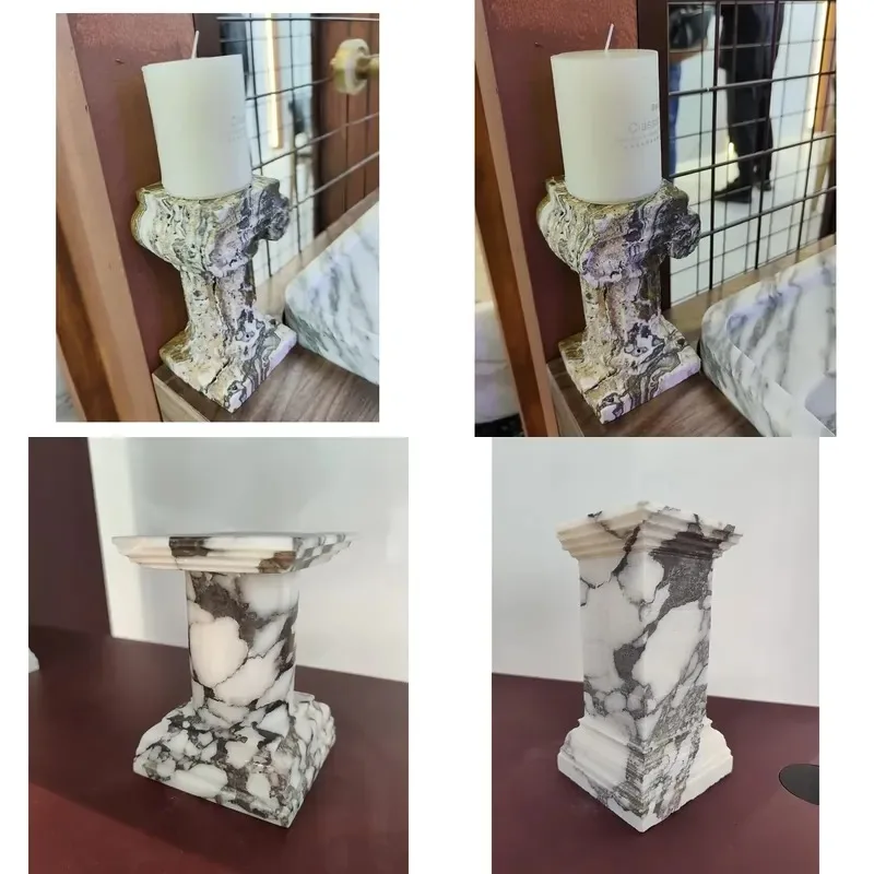 Luxury Natural Marble Stone Pedestal Column Roman Style Christmas Home Decoration Candlestick Holder