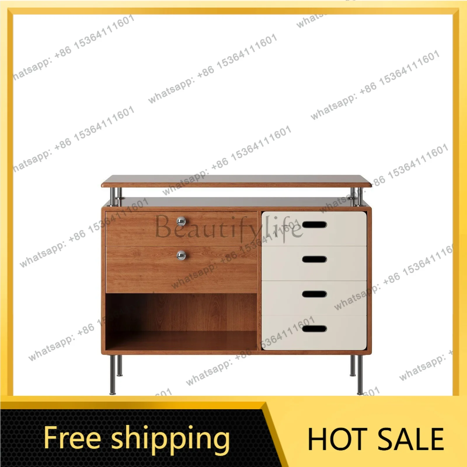 FG solid wood medium and ancient style dining side cabinet, simple storage cabinet against the wall