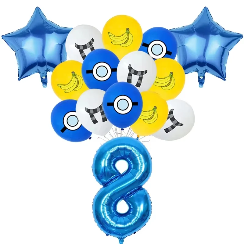 M&Miniones Geburtstagsballons, Partydekoration, gelbe Bananen-Teller, Becheraufsätze, Servietten, Tischdecke, Partyzubehör für Kinder, Babyparty – Detail 3